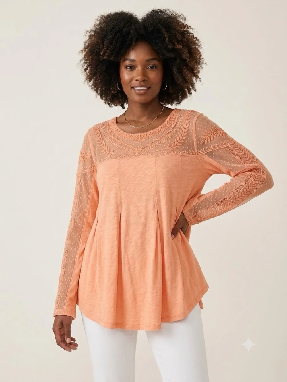 Retro Free People Peach Embroidered Boho Tunic Top 100% rayon